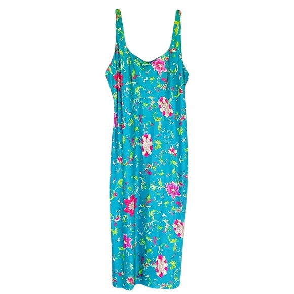 Natori Other - Natori Blue Satin Floral Flower Slip Pajama Night Gown Adjustable Dress Midi L